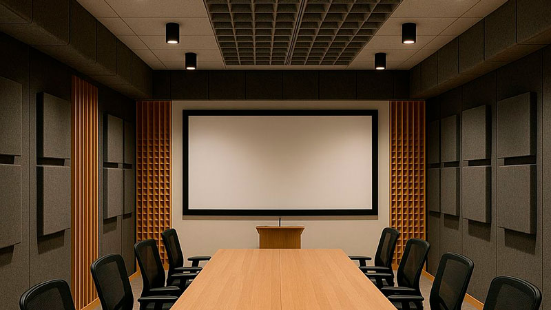 Sala de conferencias con tratamiento acústico