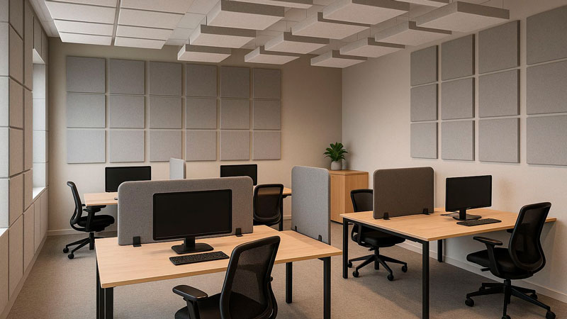 Oficina moderna con paneles acústicos